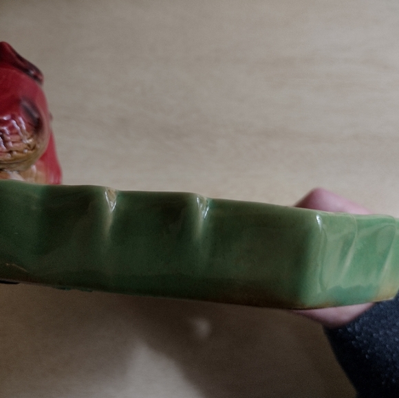 Vintage Art Pottery Green Maple Leaf w/Perched Cardinal Pair - Picture 11 of 13